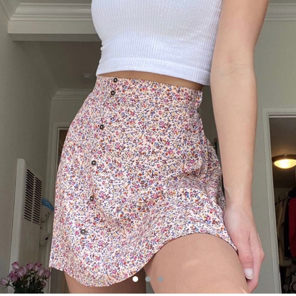 Floral Button Front Skirt with Elastic Waistband
